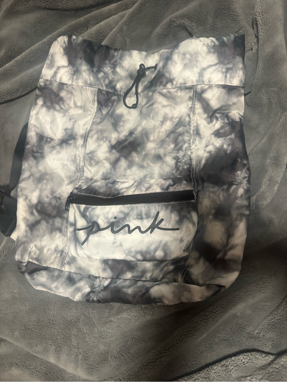 PINK Victoria's Secret Tie-Dye Drawstring Backpack in Black and White